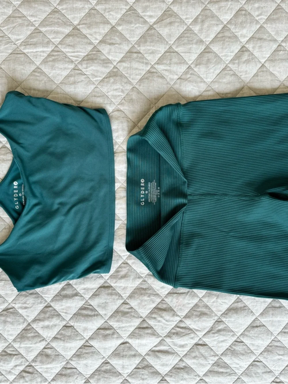 (Slightly Damaged) Blue/Green Glyder Biker Shorts and matching top set - Picture 2 of 6